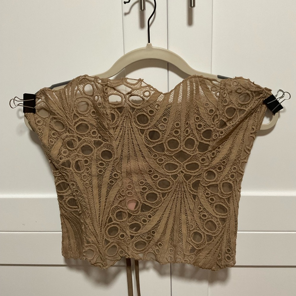 Chic Lace-Up Brown Women's Blouse